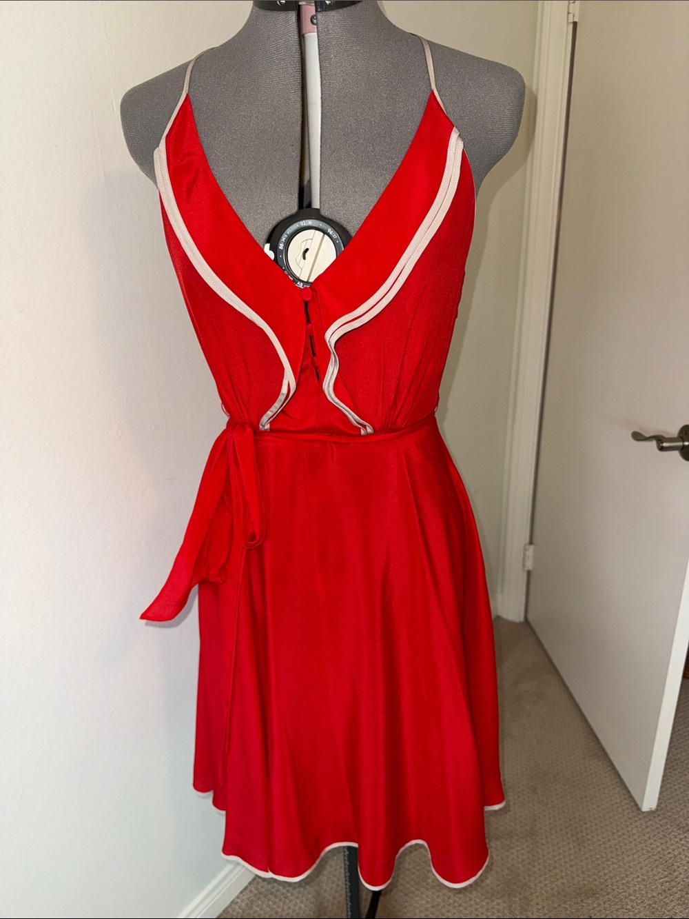 Anthropologie silk Red Mini Dress with Contrast Trim